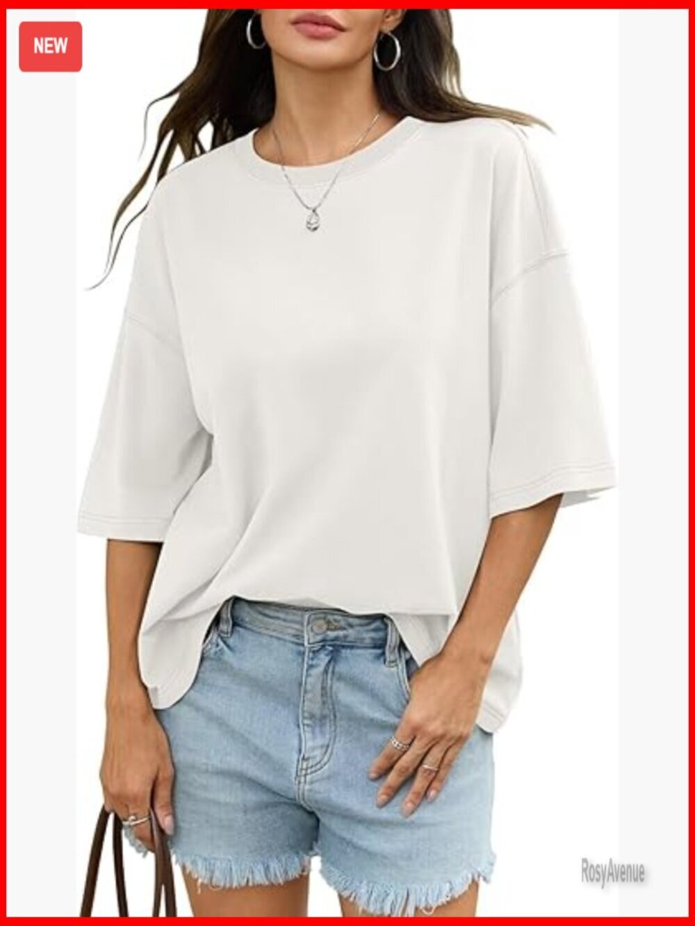 Oversized Cotton Drop Shoulder Tee, Loose Fit Crewneck Top